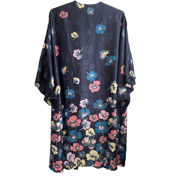 Victoria's Secret Satin Lace Trim Open Robe Women Size Medium/Large Blue Floral‎ - Picture 2 of 5